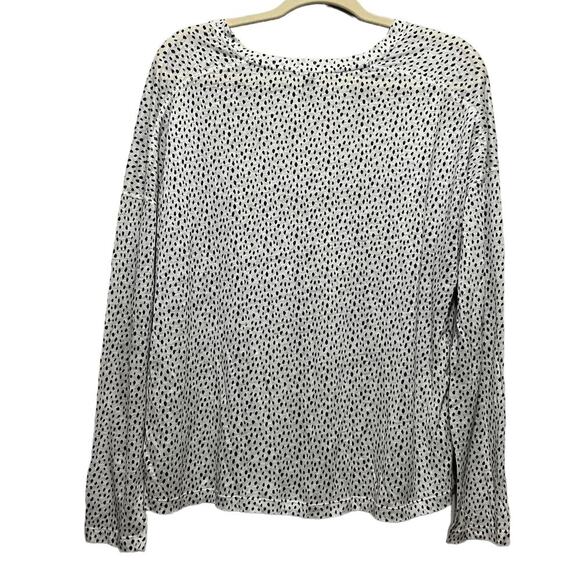 RAILS Sami Drop Shoulder V-neck Linen Blend Tee White Black Leopard Spots LG - Picture 2 of 8